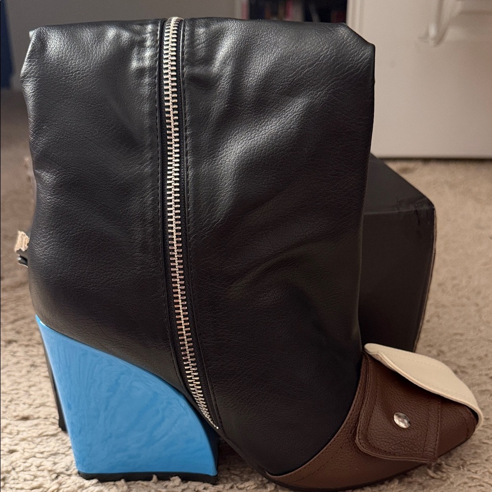 New with tagsBlack and Blue Heeled Boots